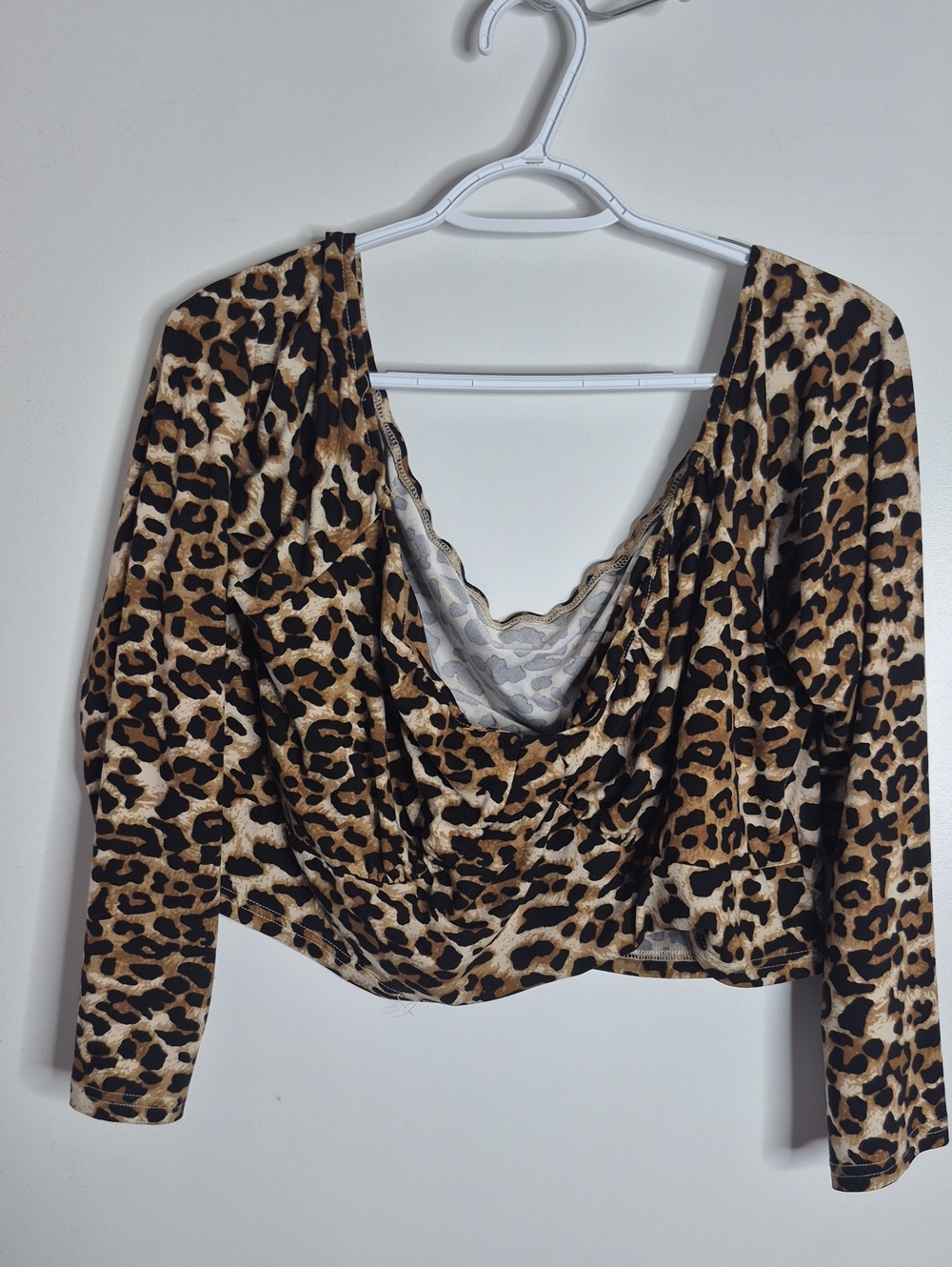 SHEIN Leopard Print Draped Long Sleeve Top - Brown/Black